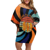Buddhist Monks Walk For Peace Off Shoulder Short Dress with Retro Sunset Swirl Pattern