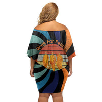 Buddhist Monks Walk For Peace Off Shoulder Short Dress with Retro Sunset Swirl Pattern