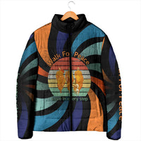 Buddhist Monks Walk For Peace Padded Jacket with Retro Sunset Swirl Pattern