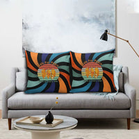 Buddhist Monks Walk For Peace Pillow Cover with Retro Sunset Swirl Pattern