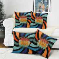 Buddhist Monks Walk For Peace Pillow Cover with Retro Sunset Swirl Pattern