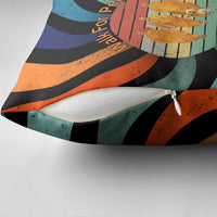 Buddhist Monks Walk For Peace Pillow Cover with Retro Sunset Swirl Pattern