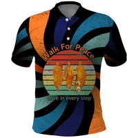 Buddhist Monks Walk For Peace Polo Shirt with Retro Sunset Swirl Pattern