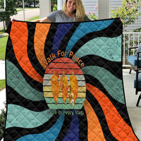 Buddhist Monks Walk For Peace Quilt with Retro Sunset Swirl Pattern