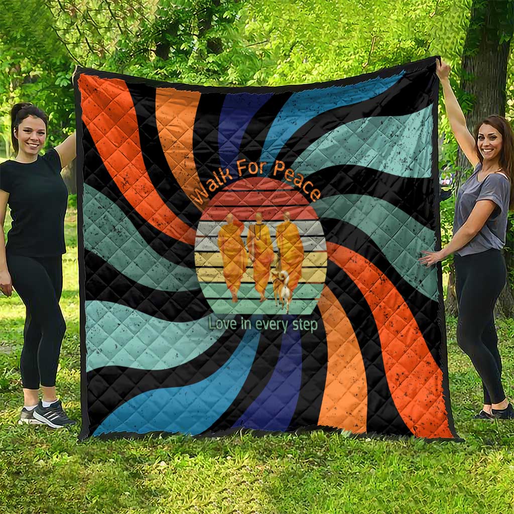 Buddhist Monks Walk For Peace Quilt with Retro Sunset Swirl Pattern