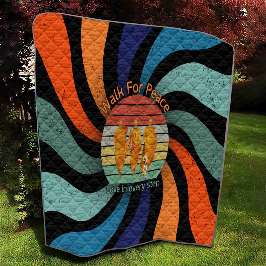 Buddhist Monks Walk For Peace Quilt with Retro Sunset Swirl Pattern