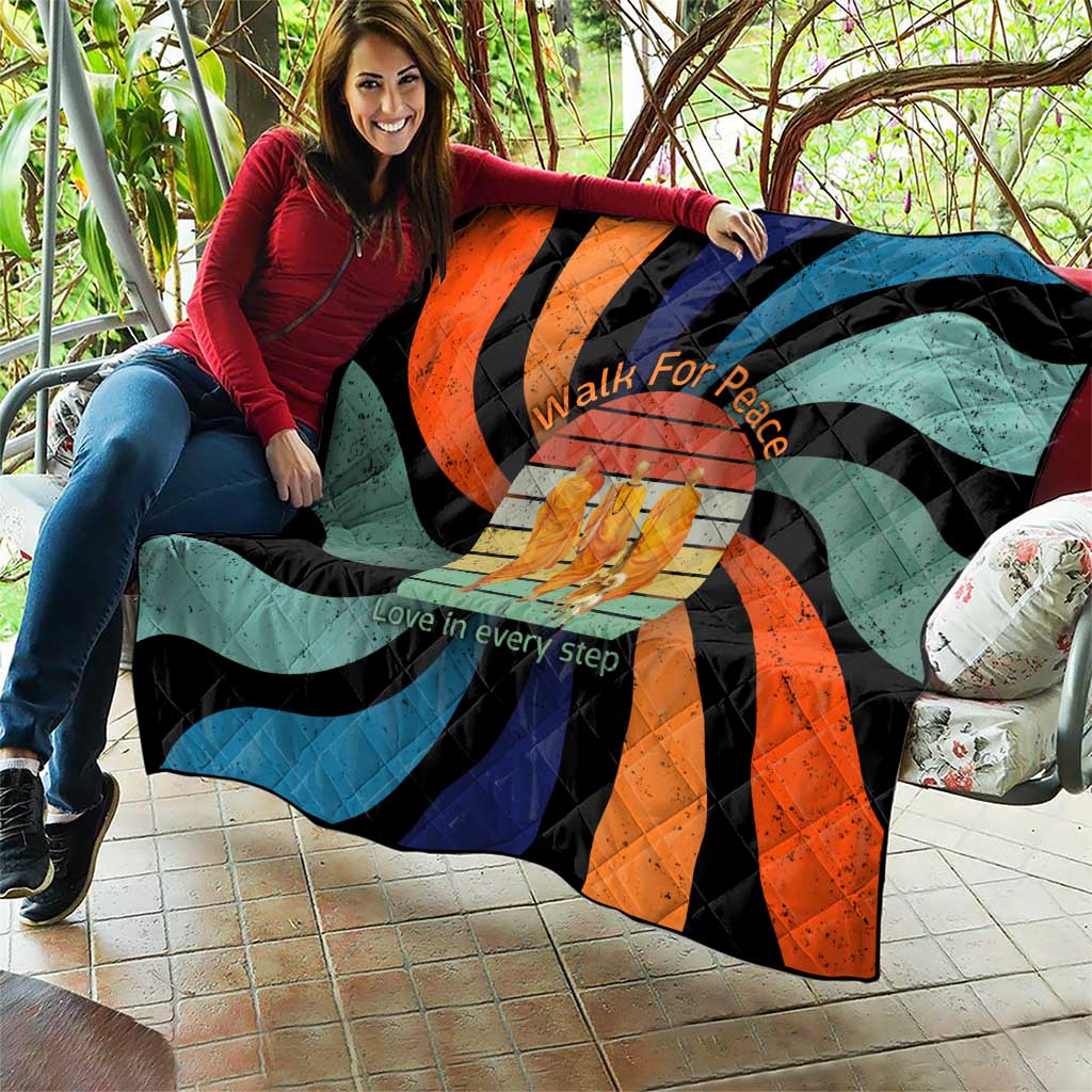 Buddhist Monks Walk For Peace Quilt with Retro Sunset Swirl Pattern