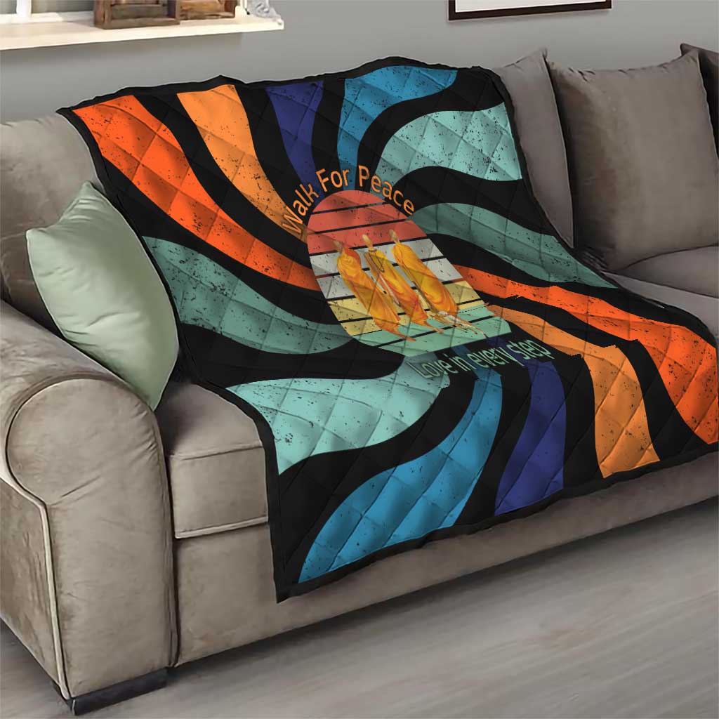 Buddhist Monks Walk For Peace Quilt with Retro Sunset Swirl Pattern