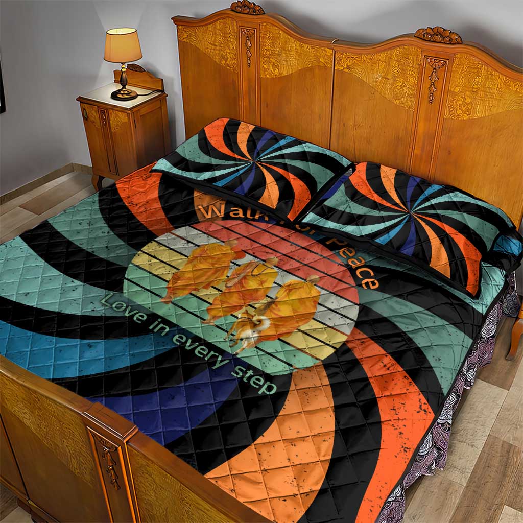 Buddhist Monks Walk For Peace Quilt Bed Set with Retro Sunset Swirl Pattern