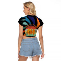 Buddhist Monks Walk For Peace Raglan Cropped T Shirt with Retro Sunset Swirl Pattern