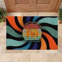 Buddhist Monks Walk For Peace Rubber Doormat with Retro Sunset Swirl Pattern