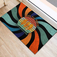 Buddhist Monks Walk For Peace Rubber Doormat with Retro Sunset Swirl Pattern