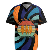 Buddhist Monks Walk For Peace Rugby Jersey with Retro Sunset Swirl Pattern