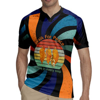 Buddhist Monks Walk For Peace Rugby Jersey with Retro Sunset Swirl Pattern