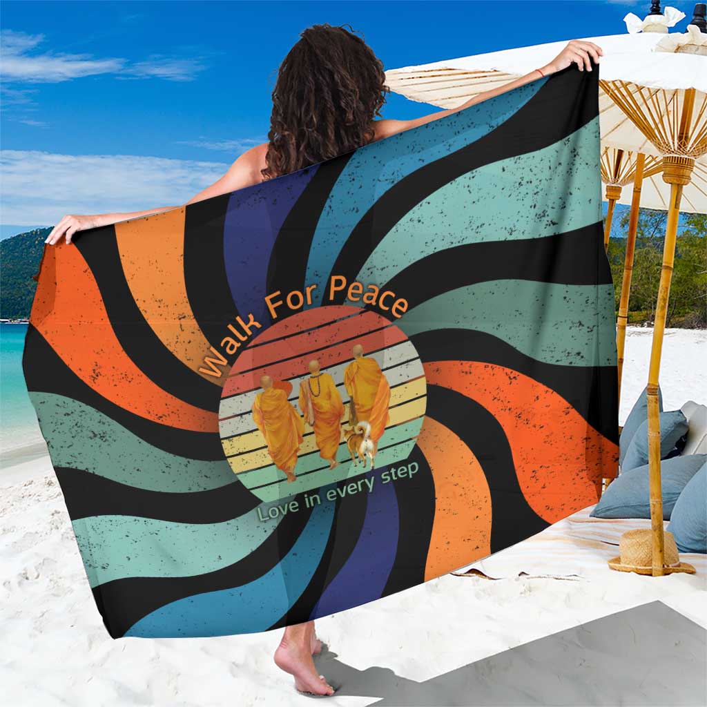 Buddhist Monks Walk For Peace Sarong with Retro Sunset Swirl Pattern