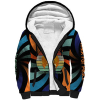 Buddhist Monks Walk For Peace Sherpa Hoodie with Retro Sunset Swirl Pattern