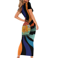 Buddhist Monks Walk For Peace Short Sleeve Bodycon Dress with Retro Sunset Swirl Pattern