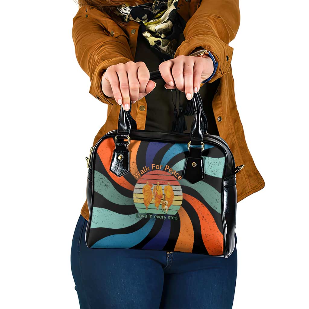 Buddhist Monks Walk For Peace Shoulder Handbag with Retro Sunset Swirl Pattern