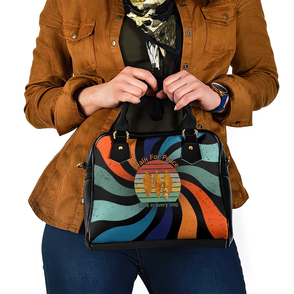 Buddhist Monks Walk For Peace Shoulder Handbag with Retro Sunset Swirl Pattern