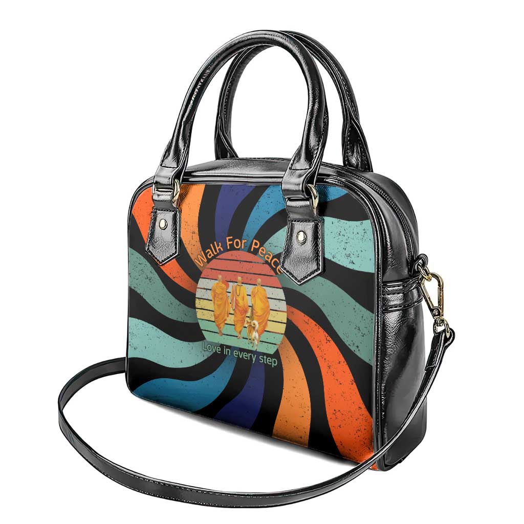 Buddhist Monks Walk For Peace Shoulder Handbag with Retro Sunset Swirl Pattern