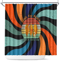 Buddhist Monks Walk For Peace Shower Curtain with Retro Sunset Swirl Pattern