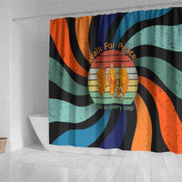 Buddhist Monks Walk For Peace Shower Curtain with Retro Sunset Swirl Pattern