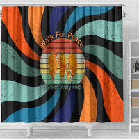 Buddhist Monks Walk For Peace Shower Curtain with Retro Sunset Swirl Pattern