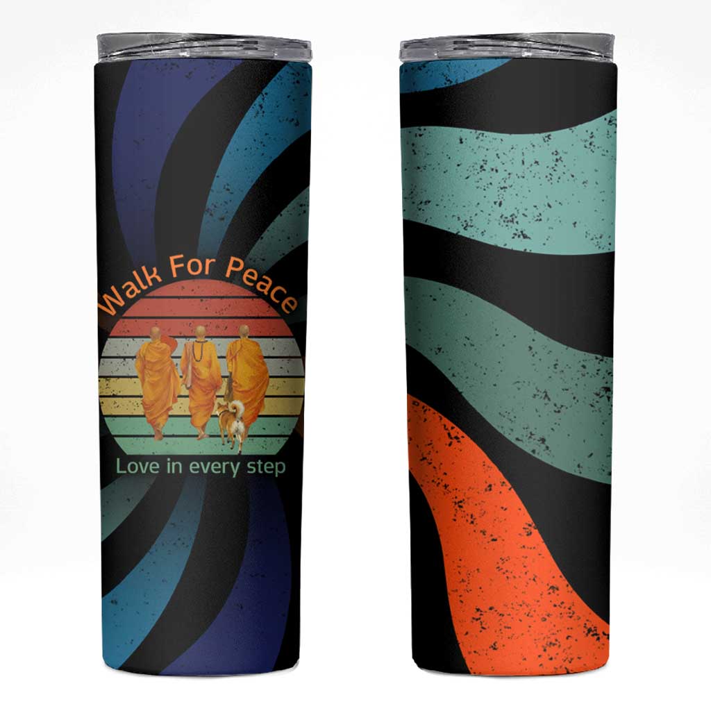 Buddhist Monks Walk For Peace Skinny Tumbler with Retro Sunset Swirl Pattern