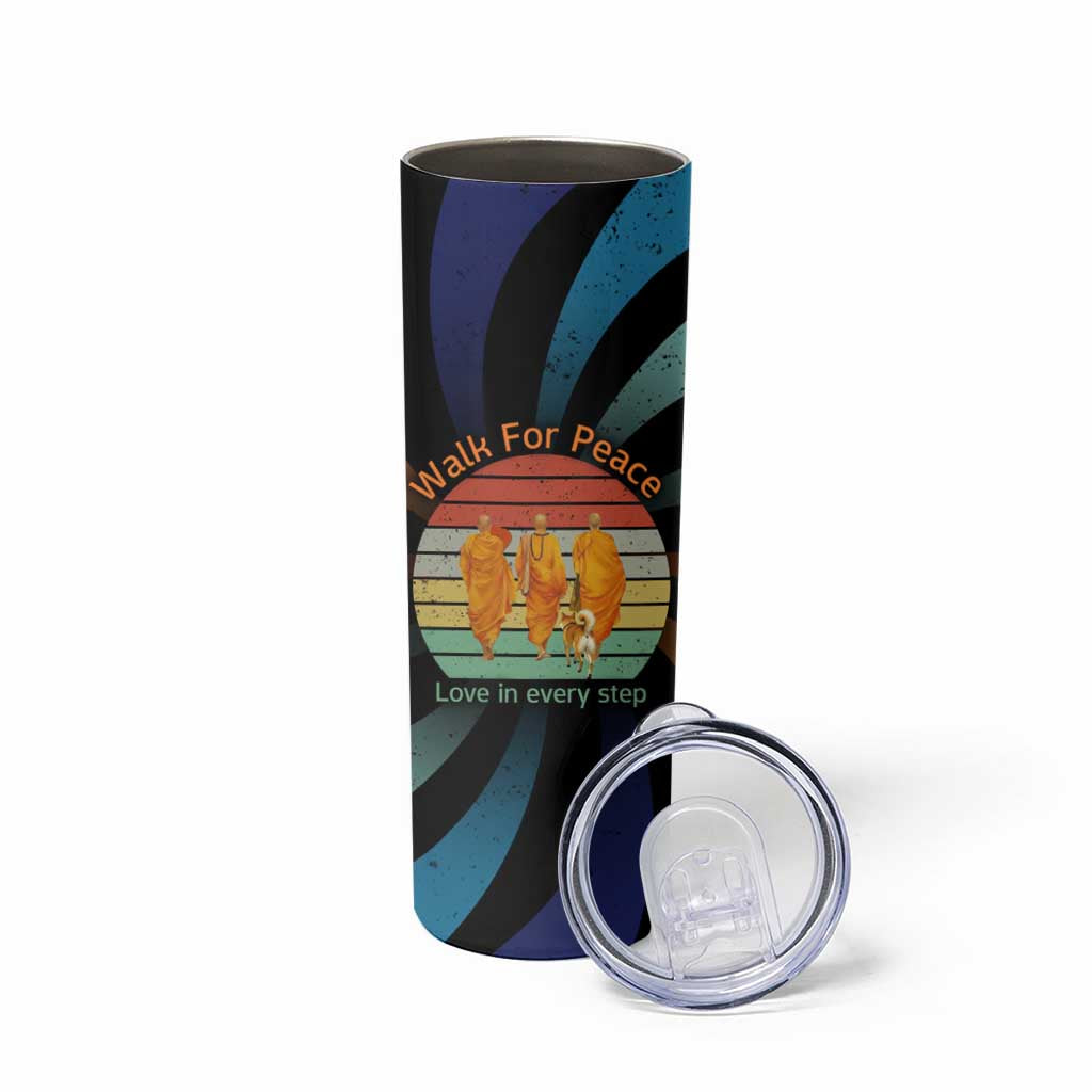 Buddhist Monks Walk For Peace Skinny Tumbler with Retro Sunset Swirl Pattern