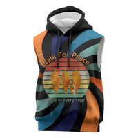 Buddhist Monks Walk For Peace Sleeveless Hoodie with Retro Sunset Swirl Pattern
