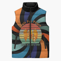 Buddhist Monks Walk For Peace Sleeveless Puffer Jacket with Retro Sunset Swirl Pattern
