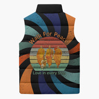 Buddhist Monks Walk For Peace Sleeveless Puffer Jacket with Retro Sunset Swirl Pattern