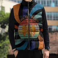 Buddhist Monks Walk For Peace Sleeveless Puffer Jacket with Retro Sunset Swirl Pattern