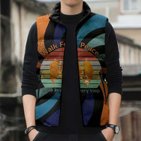 Buddhist Monks Walk For Peace Sleeveless Puffer Jacket with Retro Sunset Swirl Pattern