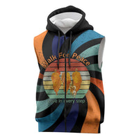 Buddhist Monks Walk For Peace Sleeveless Zip Hoodie with Retro Sunset Swirl Pattern