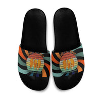 Buddhist Monks Walk For Peace Slide Sandals with Retro Sunset Swirl Pattern