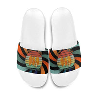 Buddhist Monks Walk For Peace Slide Sandals with Retro Sunset Swirl Pattern