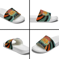 Buddhist Monks Walk For Peace Slide Sandals with Retro Sunset Swirl Pattern
