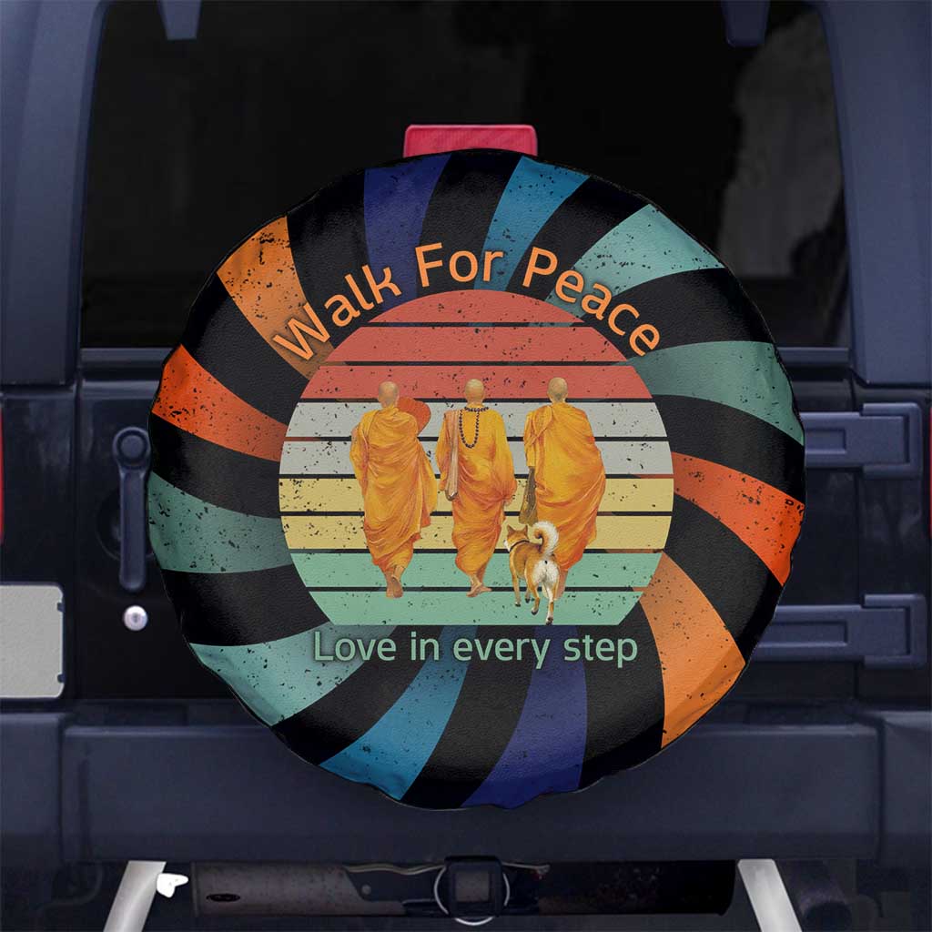 Buddhist Monks Walk For Peace Spare Tire Cover with Retro Sunset Swirl Pattern