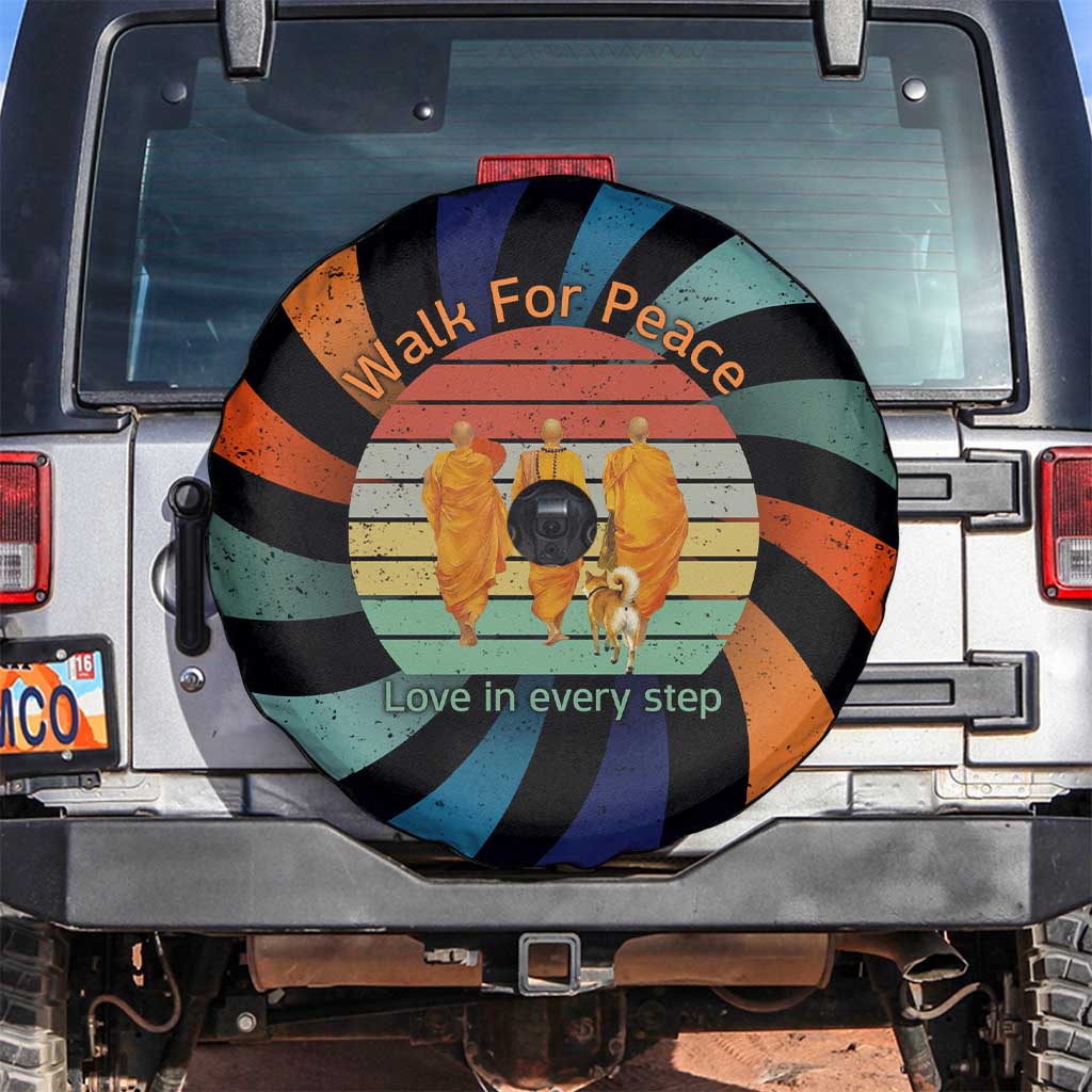Buddhist Monks Walk For Peace Spare Tire Cover with Retro Sunset Swirl Pattern