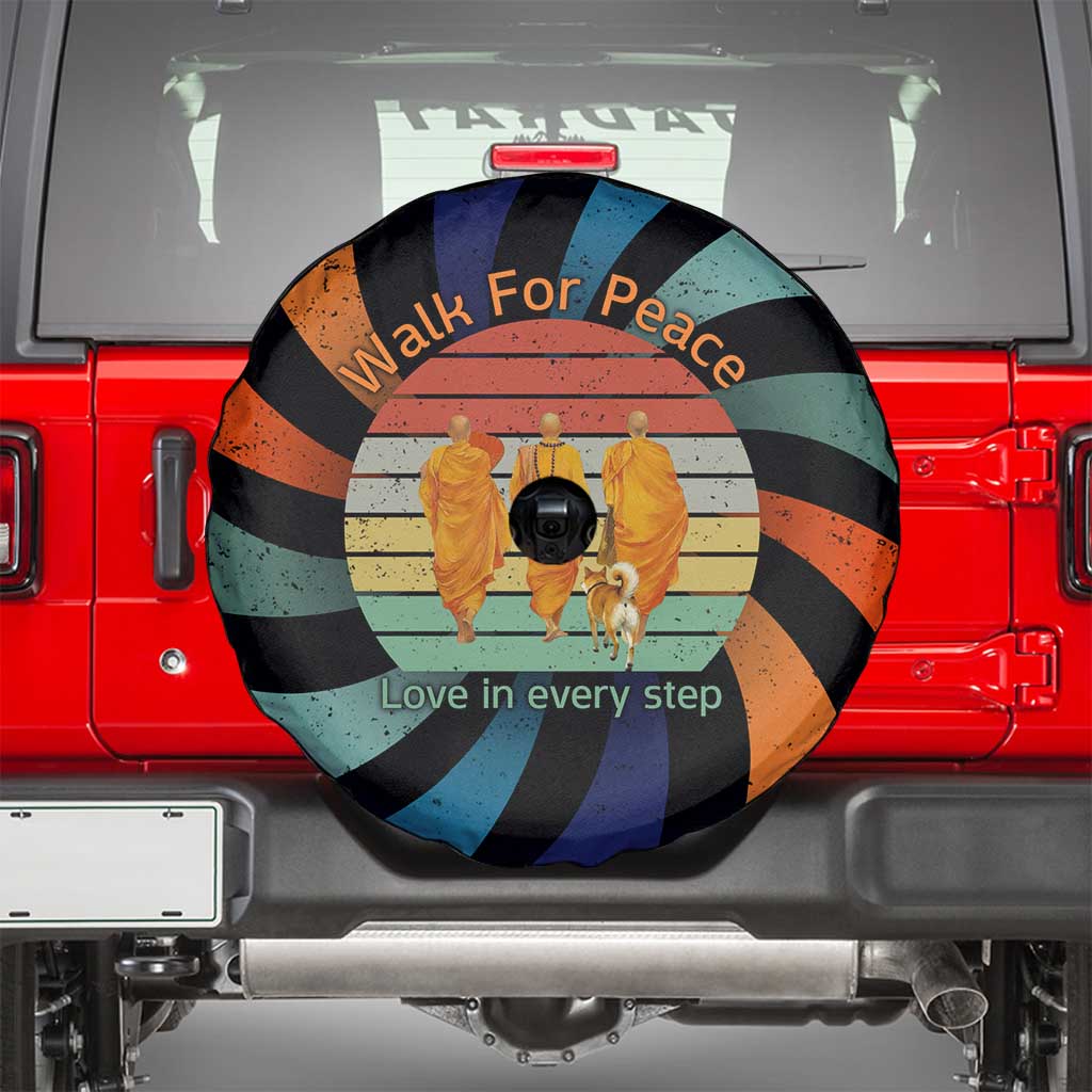 Buddhist Monks Walk For Peace Spare Tire Cover with Retro Sunset Swirl Pattern