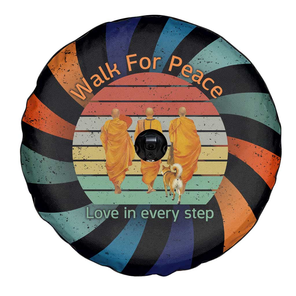 Buddhist Monks Walk For Peace Spare Tire Cover with Retro Sunset Swirl Pattern