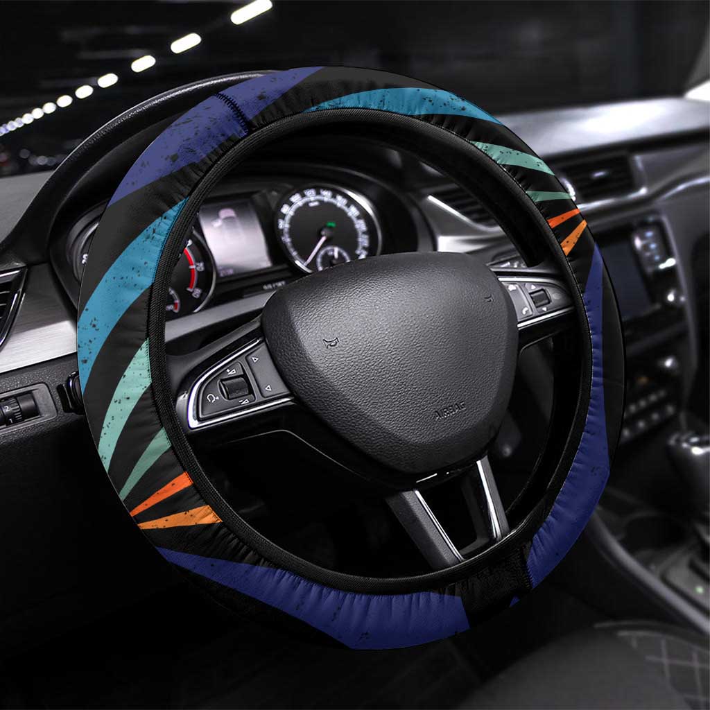 Buddhist Monks Walk For Peace Steering Wheel Cover with Retro Sunset Swirl Pattern