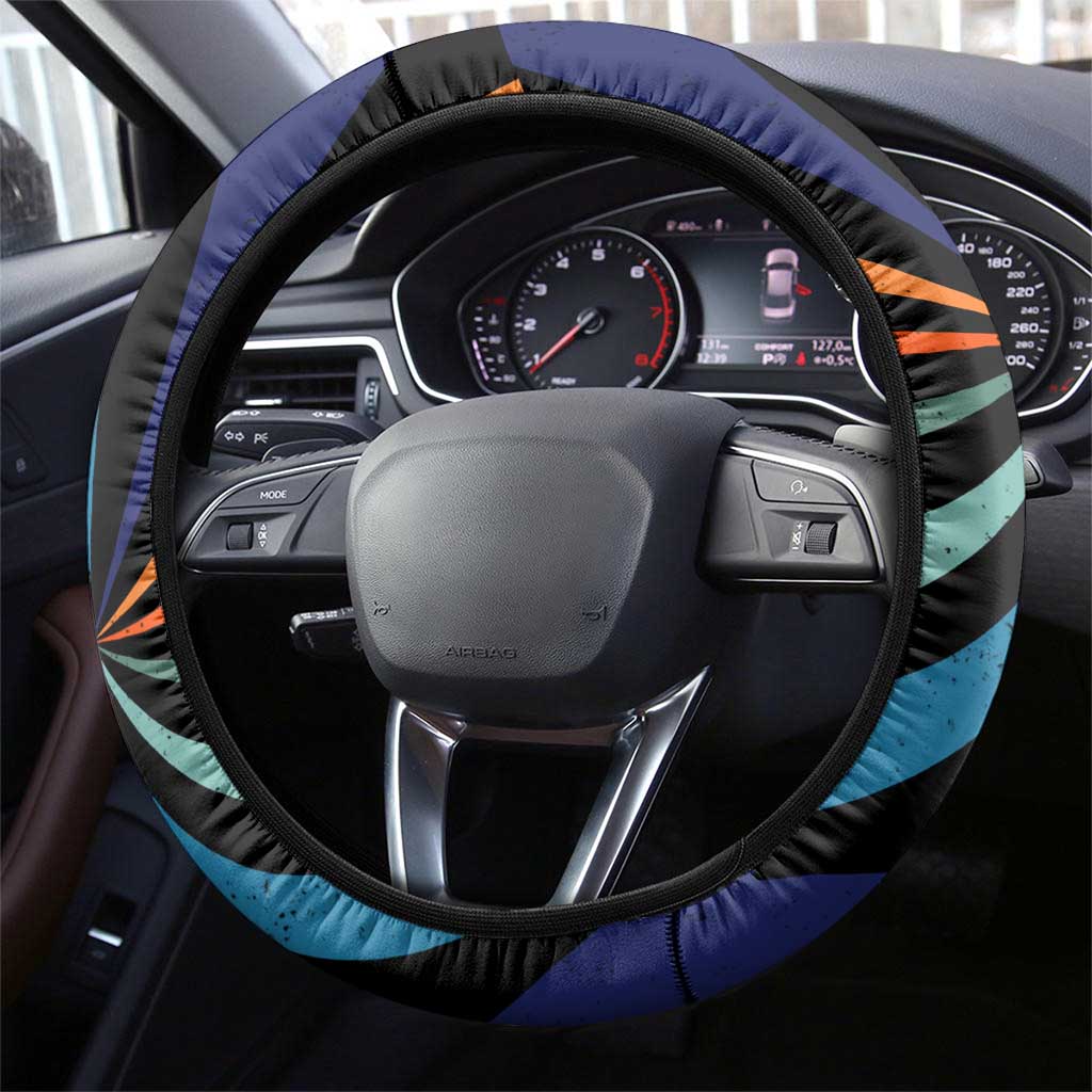 Buddhist Monks Walk For Peace Steering Wheel Cover with Retro Sunset Swirl Pattern