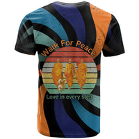 Buddhist Monks Walk For Peace T Shirt with Retro Sunset Swirl Pattern