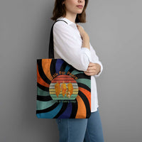 Buddhist Monks Walk For Peace Tote Bag with Retro Sunset Swirl Pattern