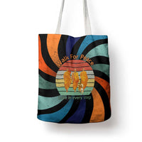 Buddhist Monks Walk For Peace Tote Bag with Retro Sunset Swirl Pattern
