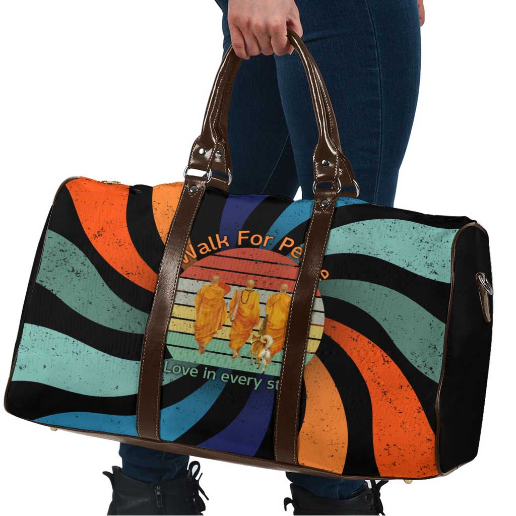 Buddhist Monks Walk For Peace Travel Bag with Retro Sunset Swirl Pattern