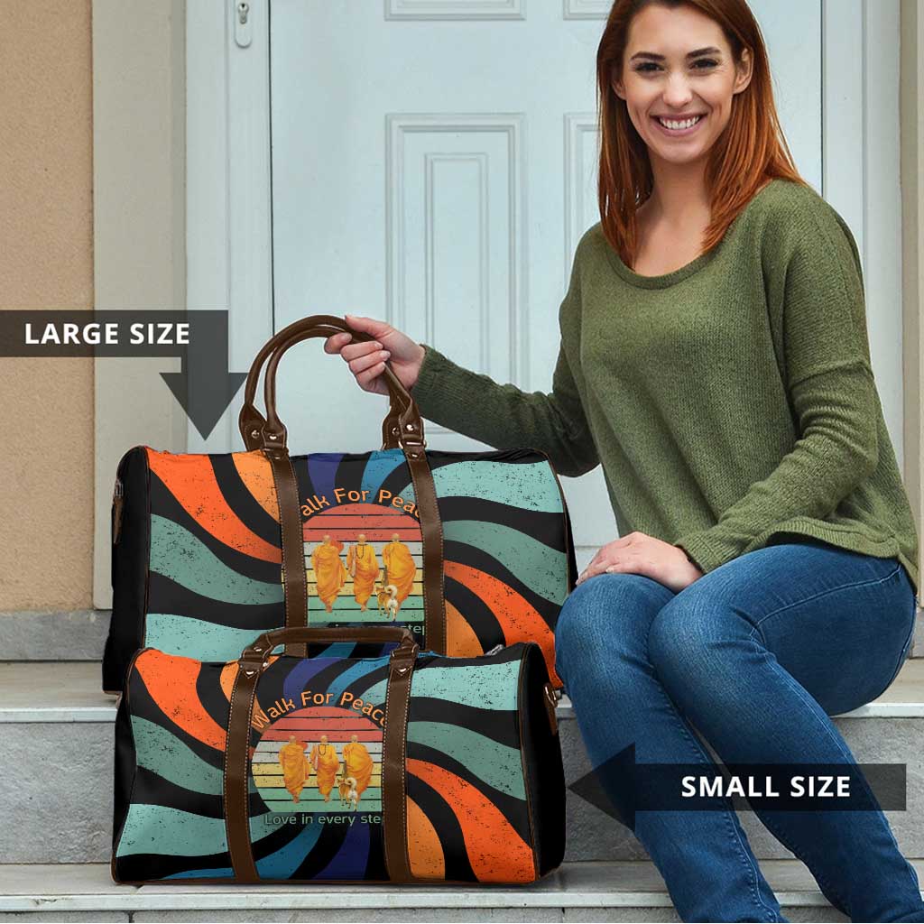 Buddhist Monks Walk For Peace Travel Bag with Retro Sunset Swirl Pattern