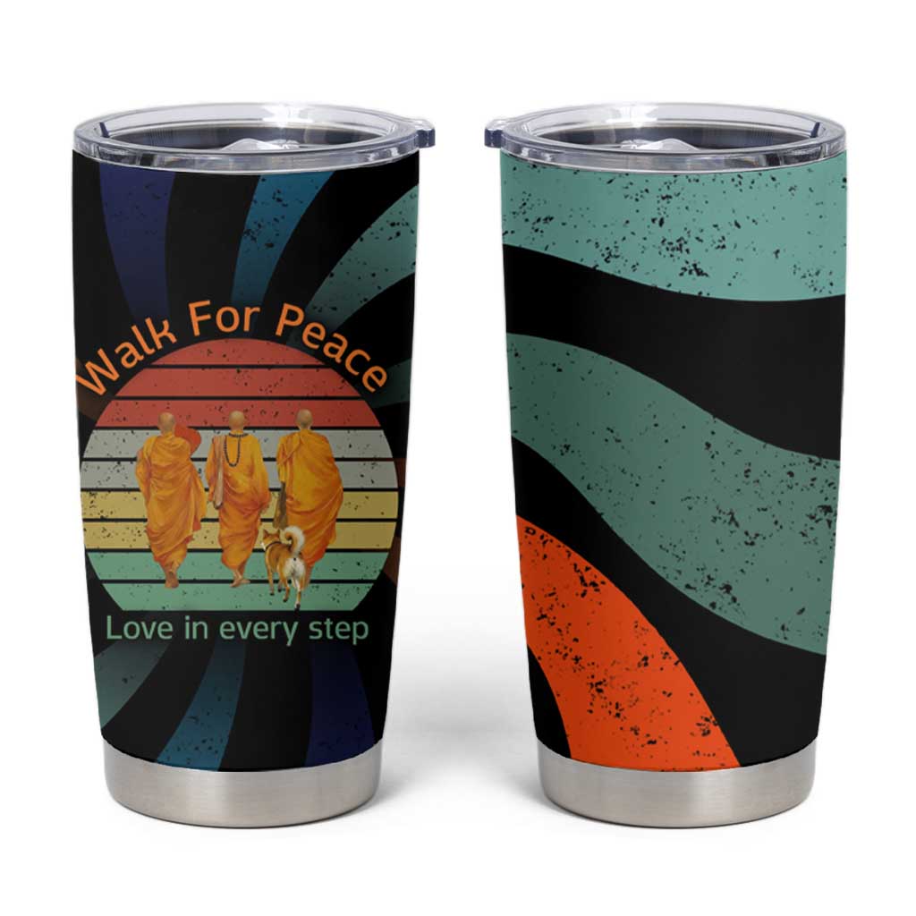 Buddhist Monks Walk For Peace Tumbler Cup with Retro Sunset Swirl Pattern